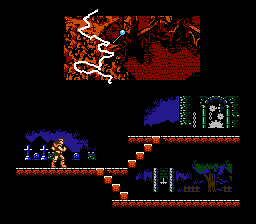 Gameplay de Castlevania III: Dracula's Curse no NES exibindo Trevor Belmont e Sypha Belnades explorando as galerias amaldiçoadas