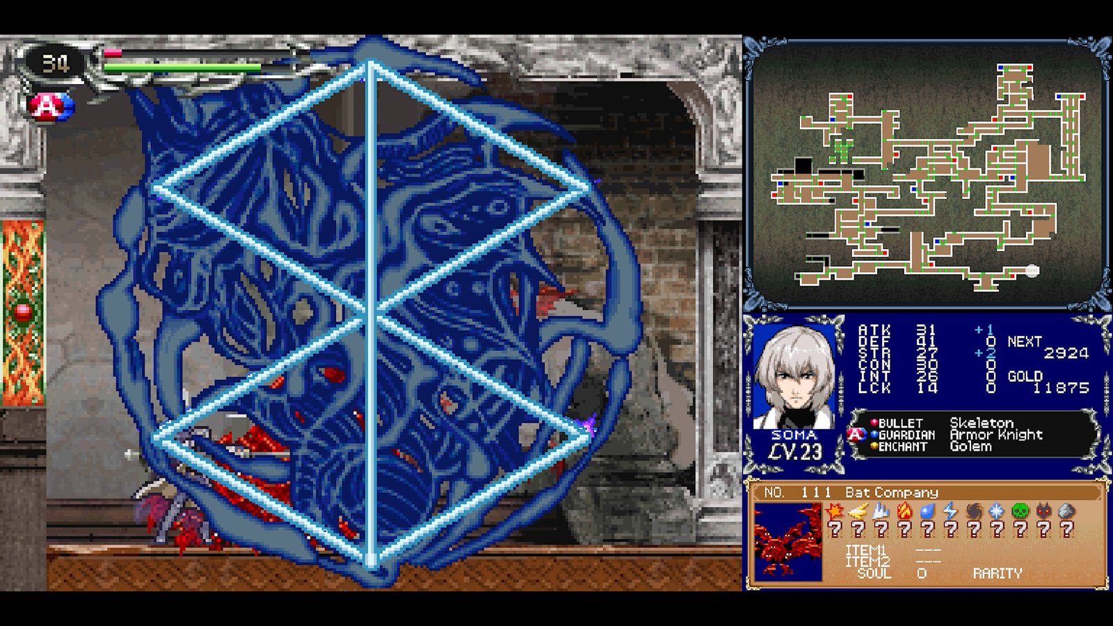 Shanoa utilizando o sistema de glifos em Castlevania: Order of Ecclesia