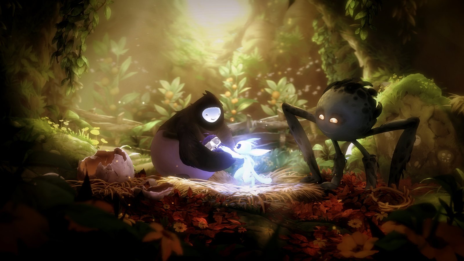 Ori executando manobras de impulso acrobático no ar em Ori and the Will of the Wisps