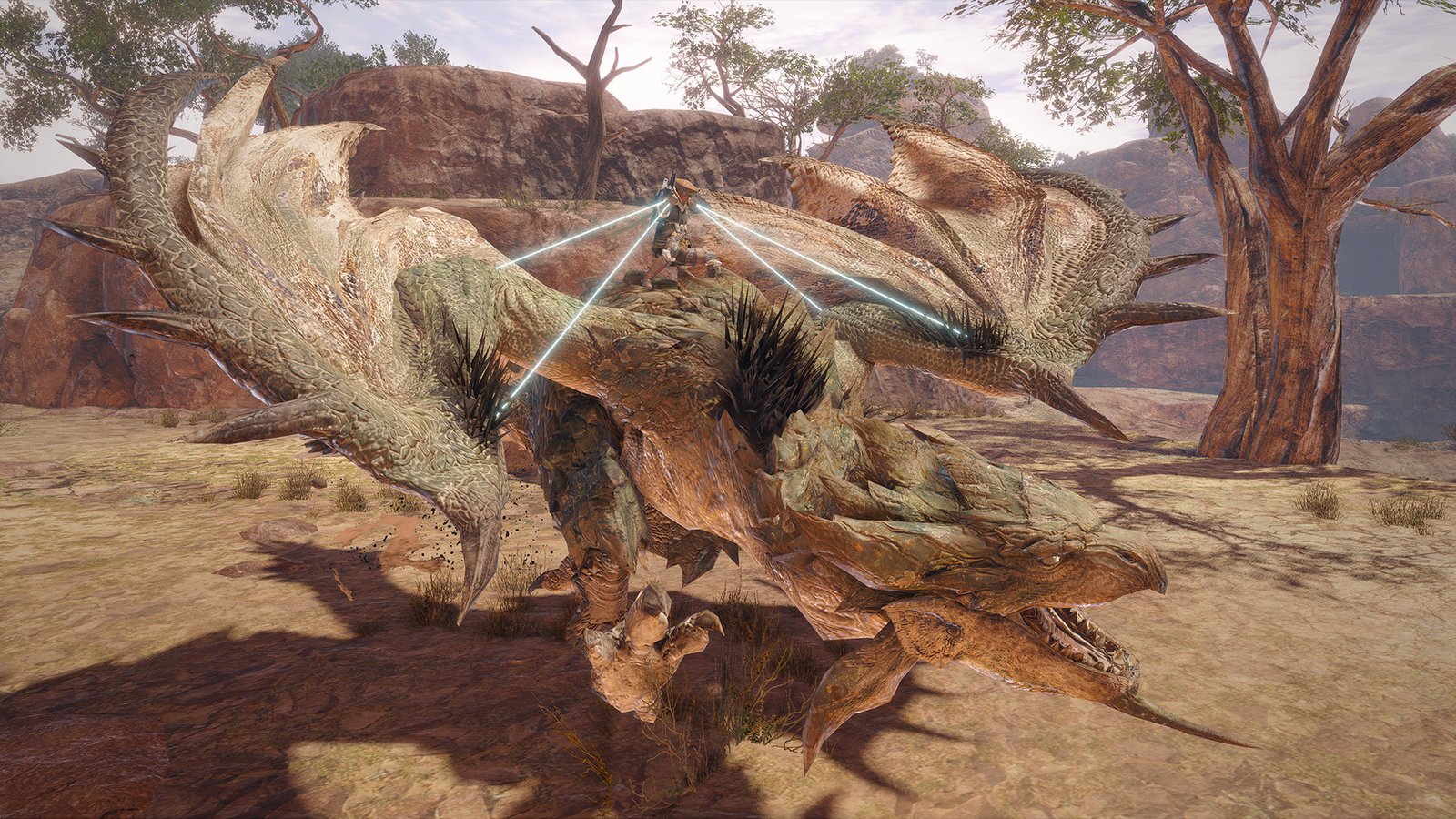 Batalha dramática contra o monstro chefe Magnamalo emanando chamas infernais no Shrine Ruins