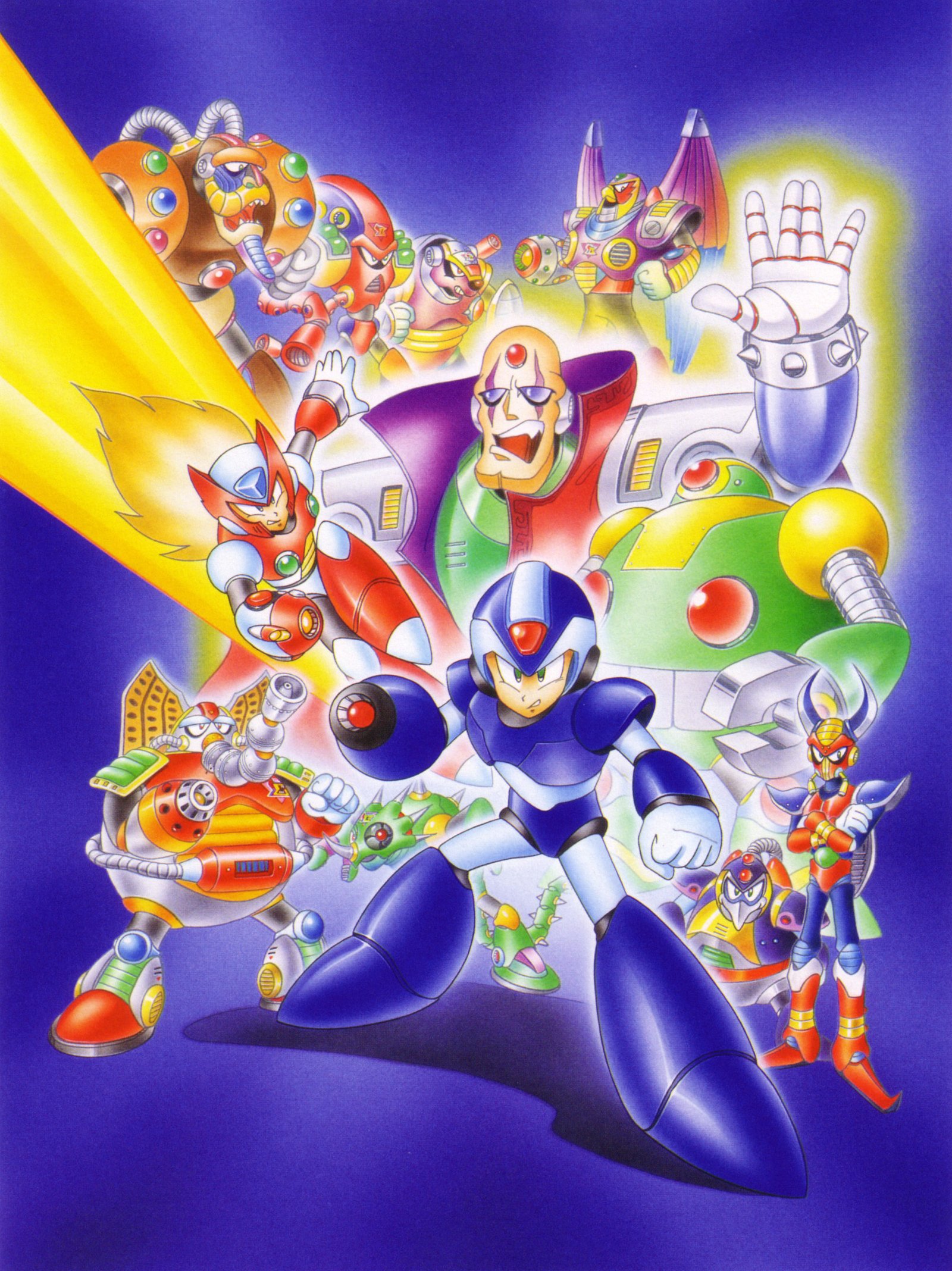 Pôster promocional oficial de lançamento de Mega Man X mostrando X e Zero lado a lado