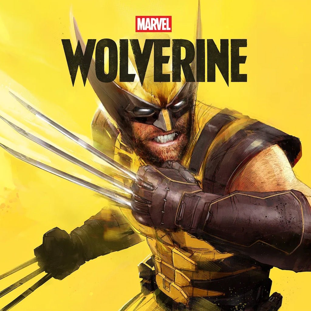 Arte oficial de Marvel's Wolverine destacando o traje clássico amarelo e marrom e a ferocidade de Logan