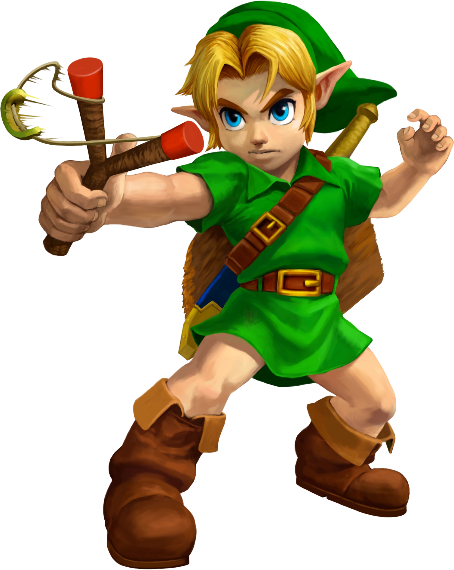 Young Link em arte oficial empunhando a Kokiri Sword e o Deku Shield na Kokiri Forest